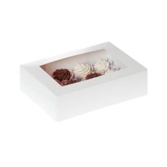 Caja para 12 mini cupcakes blanca con ventana 24 x 17 x 7,5 cm