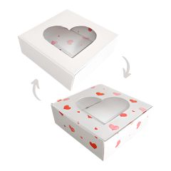 Caja para galletas reversible blanca-corazones 10 x 10 x 3,5 cm - Pastkolor
