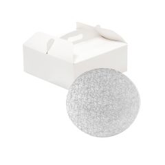 Caja para tarta blanca con asa y cake drum 23 x 23 x 10 cm - Decora