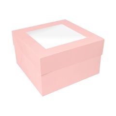 Caja para tarta rosa bebé con ventana 30,4 x 30,4 x 15,2 cm