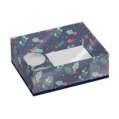 Cajas tarta 15 cm + 2 cupcakes con ventana hojas de acebo Navidad 26 x 20 x 8 cm (2)