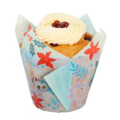 Cápsulas muffins azules flores rojas (24) - PME