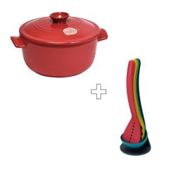 Cocotte redonda roja 22 cm - Cerámica - Emile Henry + REGALO kit utensilios