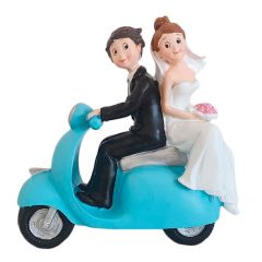 Figura Boda novios en Vespa azul 16 cm - Modecor