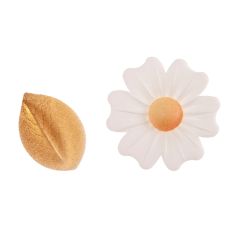 Flores blancas y hojas doradas de oblea (10) - Sin gluten - Dekora