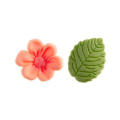 Flores rosas y hojas de azúcar (13) - Sin gluten - Dekora