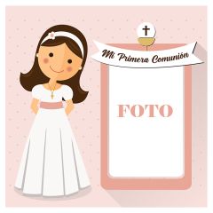 Papel de azúcar - Mi Primera Comunión (rosa) con foto personalizada 20 cm - Impresión personalizada