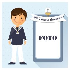 Papel de azúcar - Mi Primera Comunión (azul) con foto personalizada 20 cm - Impresión personalizada
