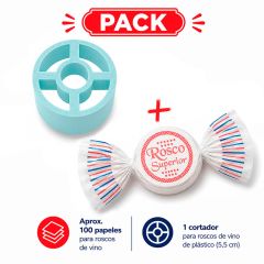 Pack cortador y 100 papeles para roscos de vino