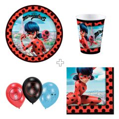Pack de fiesta: 20 servilletas, 8 platos, 8 vasos y 6 globos - Ladybug