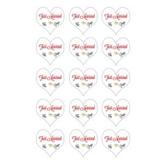 Papel de azúcar - 15 diseños iguales en Círculos de 5 cm Nombres Just Married - Impresión personalizada