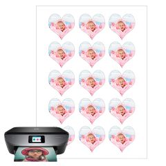 Papel de oblea grueso - 15 fotos iguales en Corazones de 5 cm - Impresión comestible personalizada