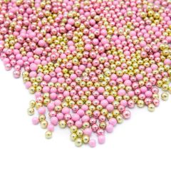 Perlas rosas y doradas metalizadas Happy Choco Dragées 80 g - Happy Sprinkles