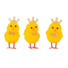 Pollito amarillo con pajarita y corona dorada 5,6 cm