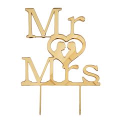 Topper Mr Love Mrs acrílico dorado efecto espejo 19 cm