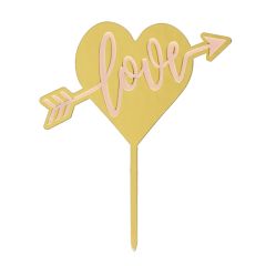 Topper dorado corazón Love 6,5 cm - Dekora