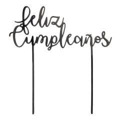 Topper Feliz Cumpleaños acrílico negro 17 cm