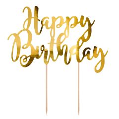 Topper Happy Birthday dorado 20 cm - PartyDeco