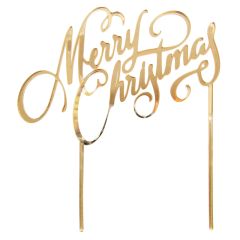 Topper Merry Christmas acrílico dorado efecto espejo 17 cm