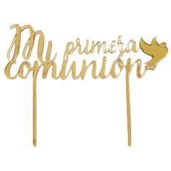 Topper Mi primera comunión acrílico dorado 17 cm