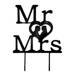 Topper Mr Love Mrs acrílico negro efecto espejo 19 cm