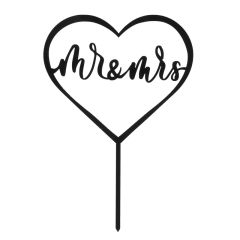 Topper negro corazón Mr&Mrs 10 cm - Dekora