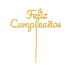 Topper para tartas dorado Feliz Cumpleaños 12 cm