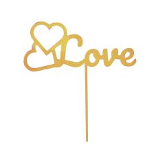 Topper para tartas dorado Love con corazones 12 cm