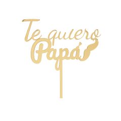 Topper para tartas dorado Te quiero Papá con bigote y pajarita 12 cm