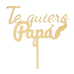 Topper para tartas dorado Te quiero Papá con bigote y pajarita 18 cm