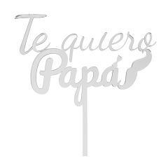 Topper para tartas plateado Te quiero Papá con bigote y pajarita 18 cm