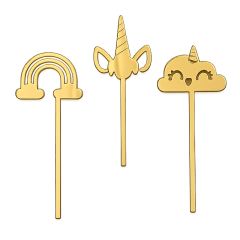 Toppers para tartas dorados unicornio, arcoíris y nube 6 cm (3)